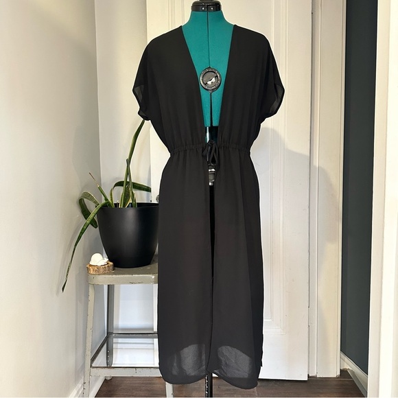 J. Jill Other - J.Jill Black Sheer Kimono Cover-Up with Drawstring Waist